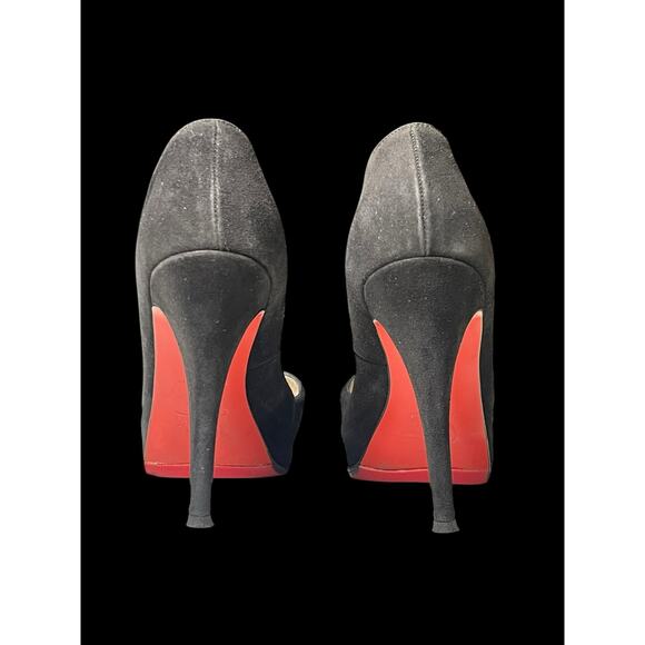 Christian Louboutin Red Open Toe Black Suede Heels 36EU (6W) COA - Picture 2 of 16